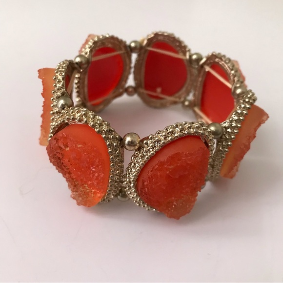Orange Stone Elastic Bracelet Costume Jewelry - Picture 3 of 4